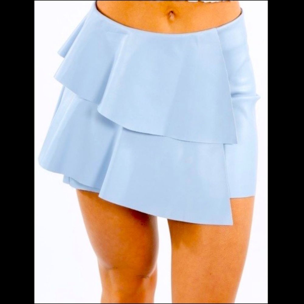 Zara blue leather ruffle skirt! Super cute and flattering!